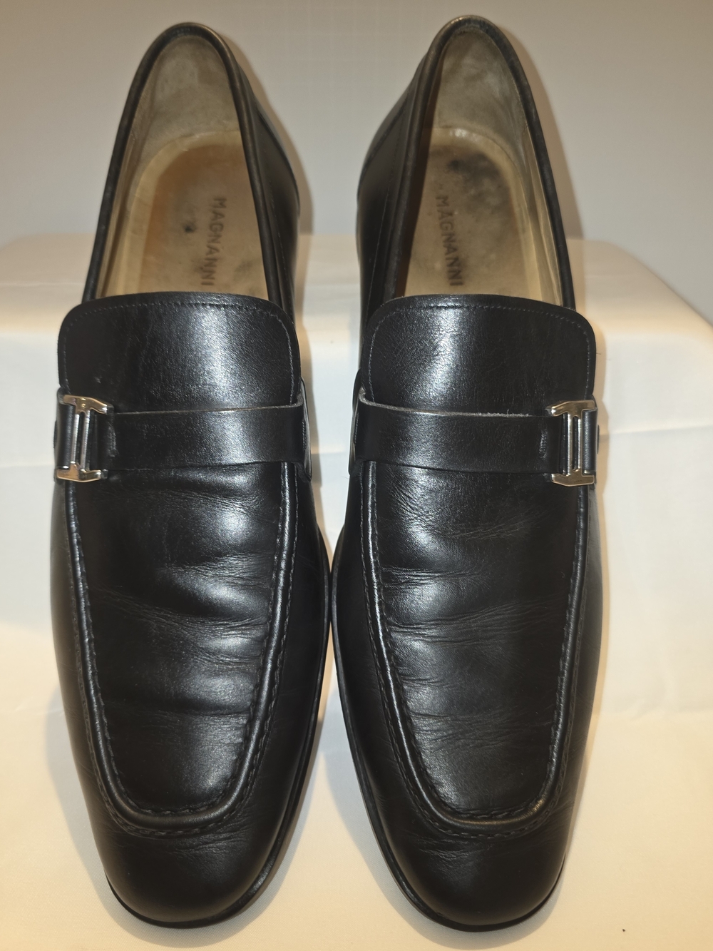 Magnanni Black Leather Slip-On Loafers with Silver Bit Accent